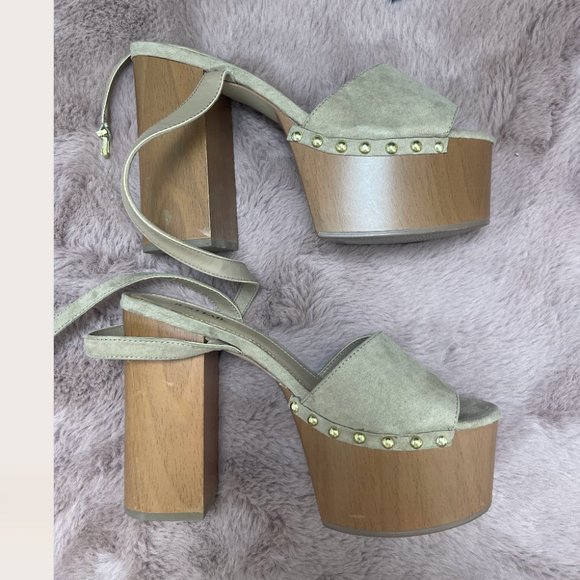 ⭐️ Wooden Block Boho Modern Classy Chic Glam Wood Hipster Elegant Strap Heels - Picture 6 of 11